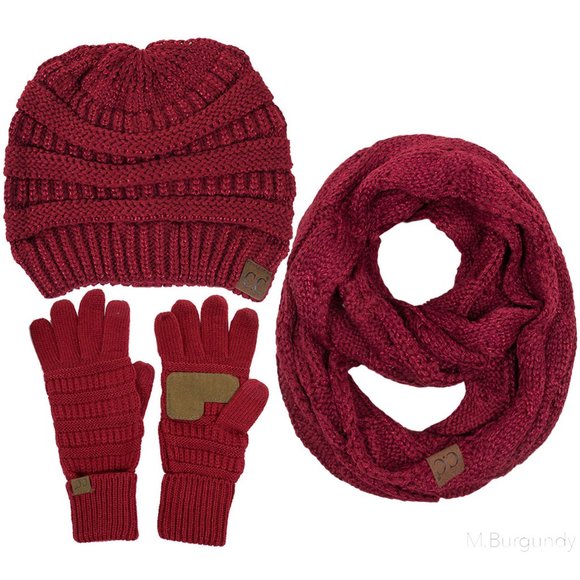 C.C 3pc Metallic Knit Beanie Gloves Scarves Set main image 4